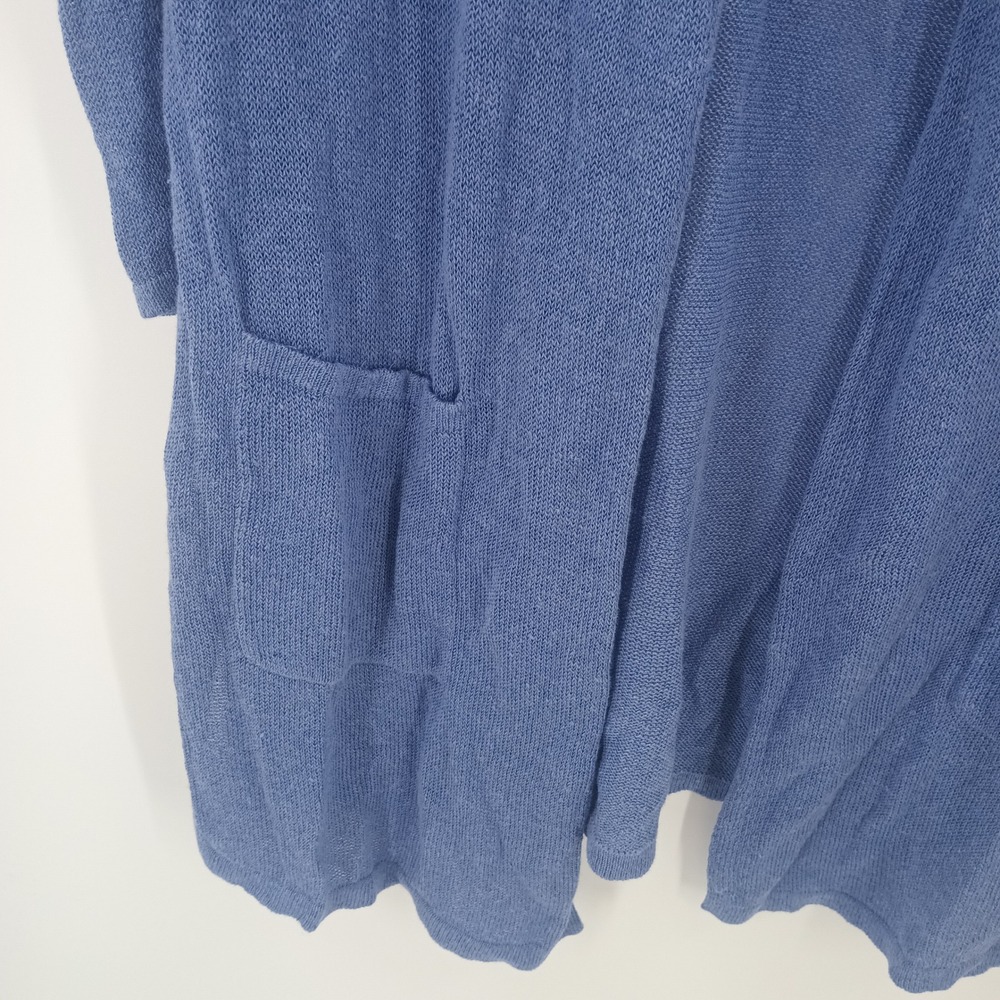 J.Jill Linen Blend Open Front Cardigan Blue Long Sleeve Pockets 1X SSW119444 - Picture 2 of 8